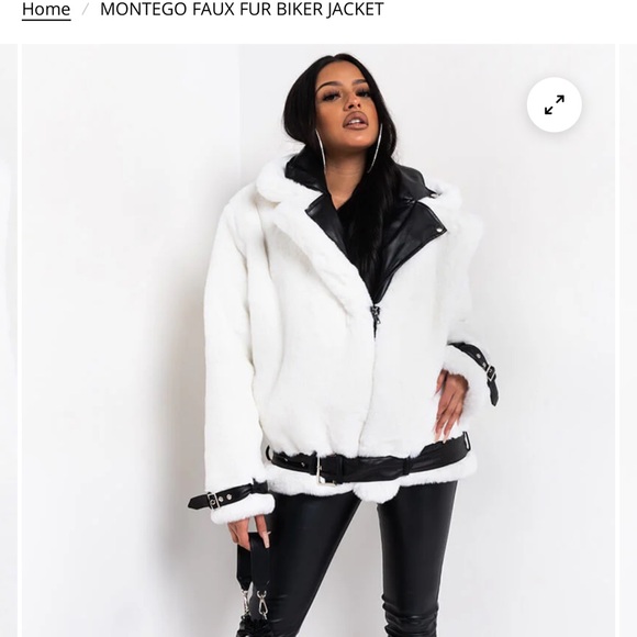 The Akira Label Montego white Faux Fur Biker Jacket Women’s Small NEW - Picture 5 of 16